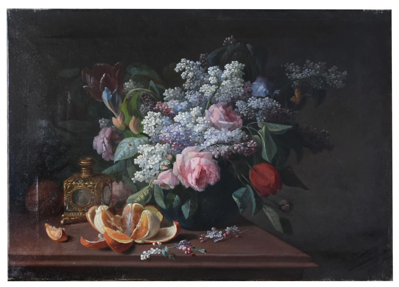 Still Life With Lilac And Tangerine By Pierre Camille Gontier Xi Xth Century