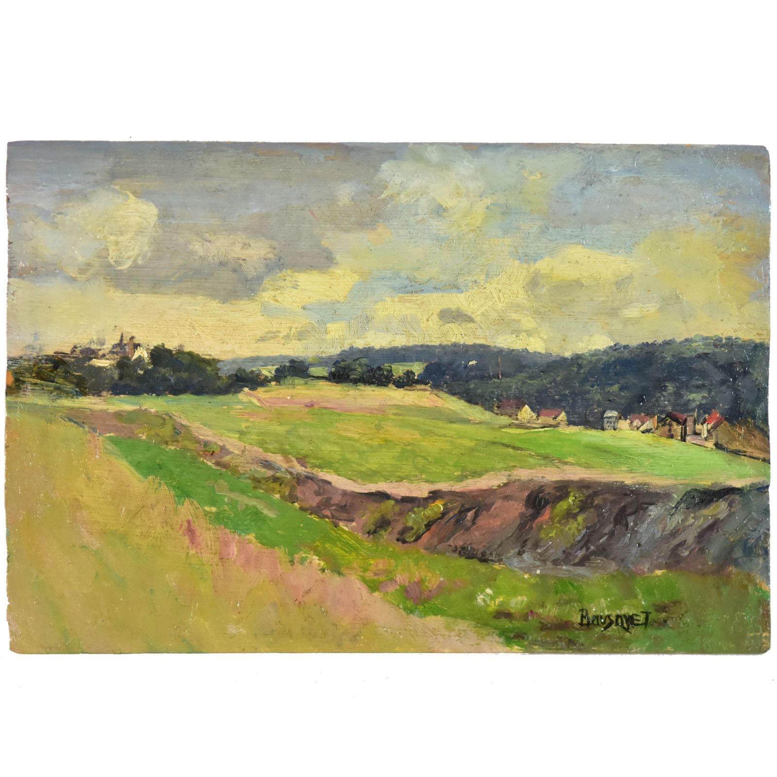 Le Village Dans La Prairie" French School By Charles Bousquet