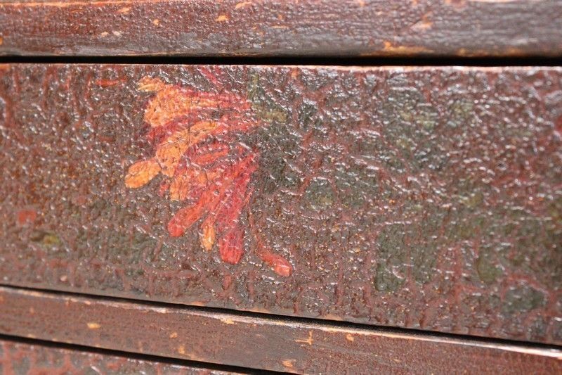 photo vintage Small Chest Of Drawer Furniture In Cracked Pine And Varnish   1920