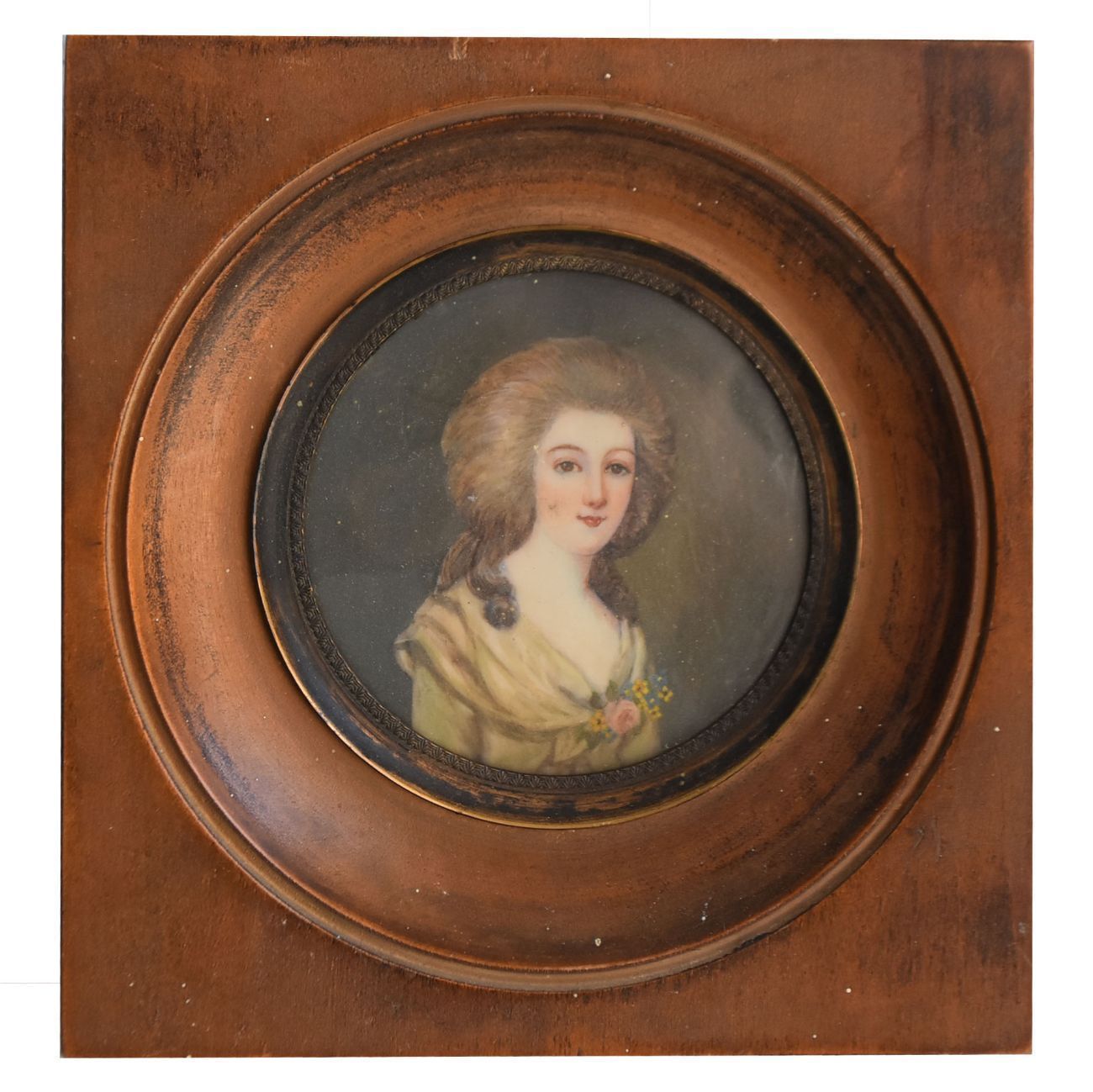 Miniature Young Woman Xi Xth Century Wooden Frame
