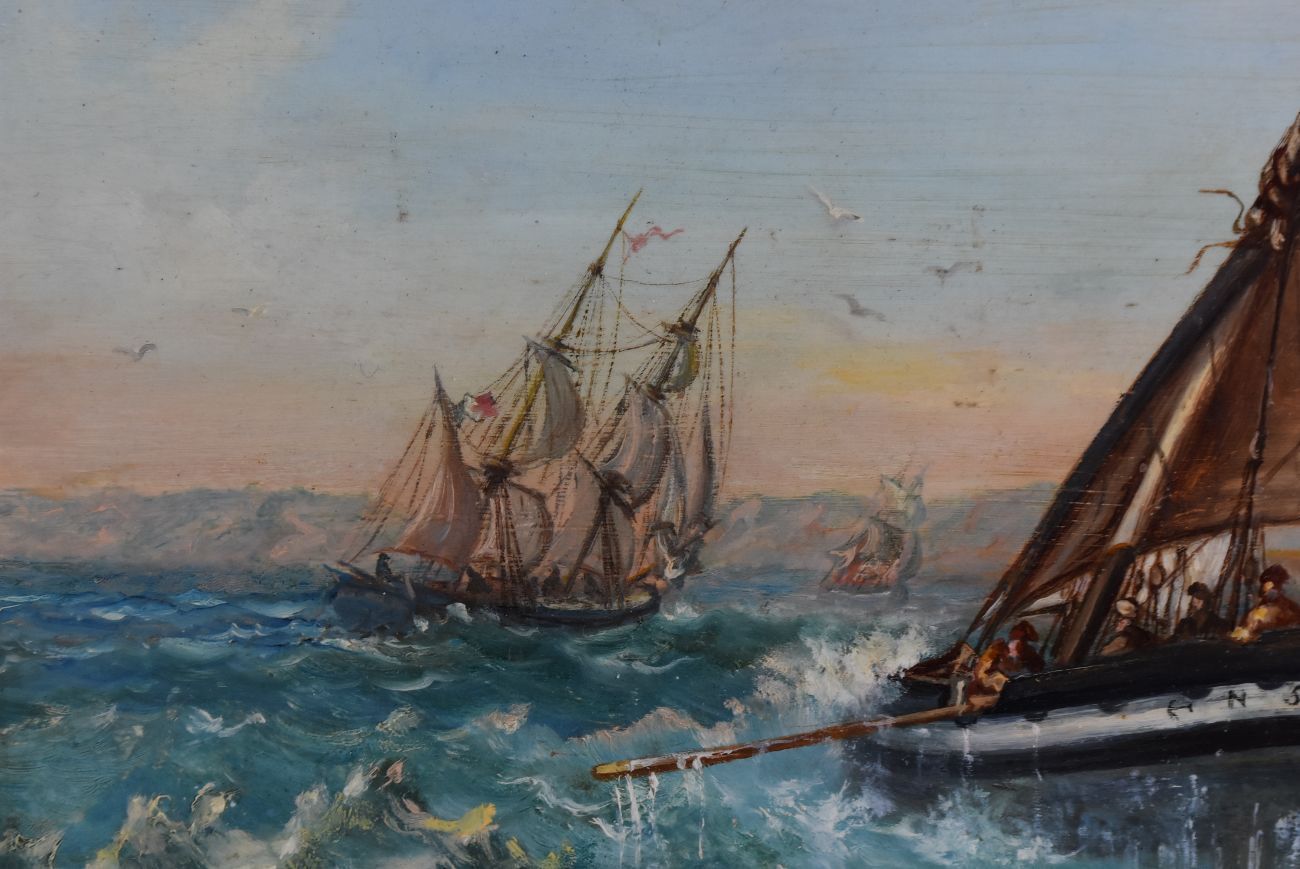Boat And Marine Crew In Oil Late Xi Xth Ab Monogram photo Art
