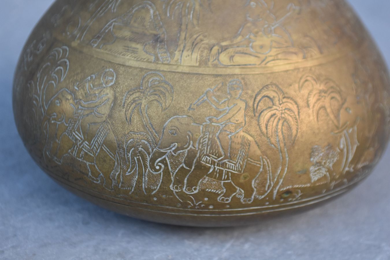 Engraved Copper Vase From The Indies Late 19th Century With Lions photo vintage