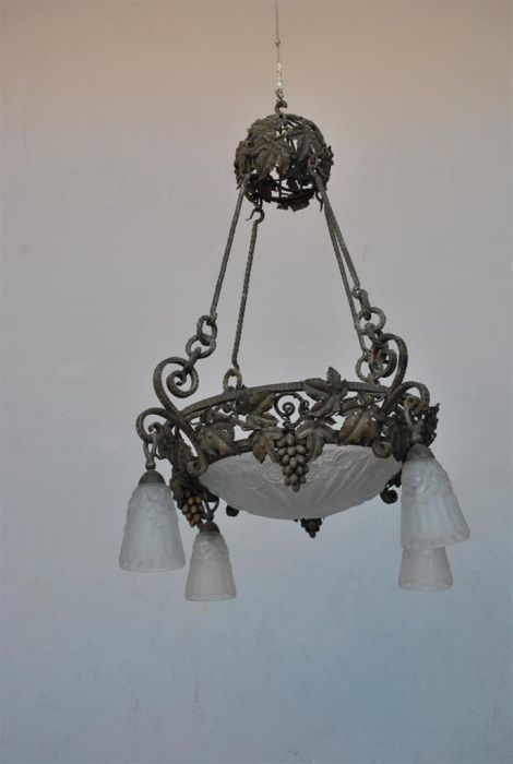 Wrought Iron Chandelier From The 1930s With Grape Decoration photo 1635.0