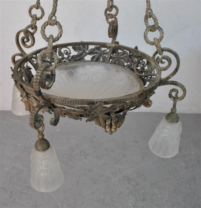 Wrought Iron Chandelier From The 1930s With Grape Decoration photo vinterior