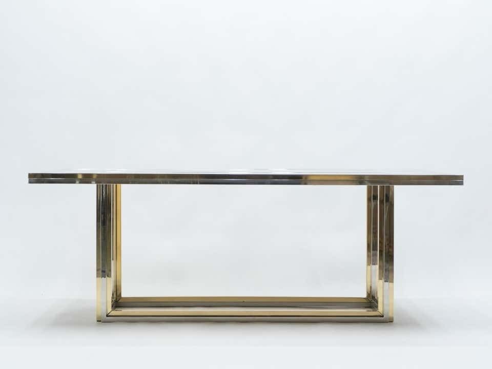 Grande table à manger en verre noir, laiton et chrome, Romeo Rega pour Metalarte, années 1970 photo vinterior