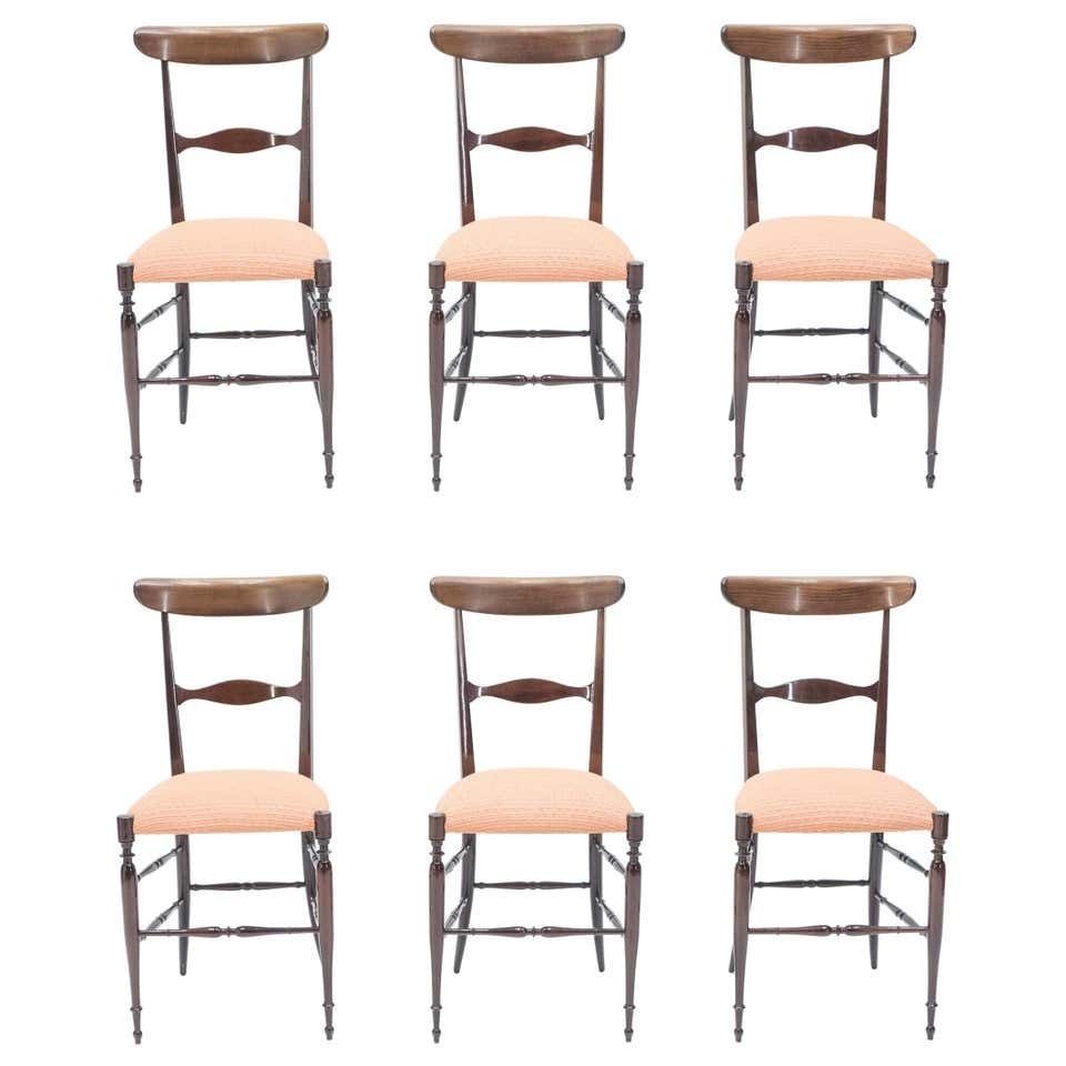 Rare Set Of Six Campanino Chiavari Walnut Chairs By Fratelli Levaggi, 1950