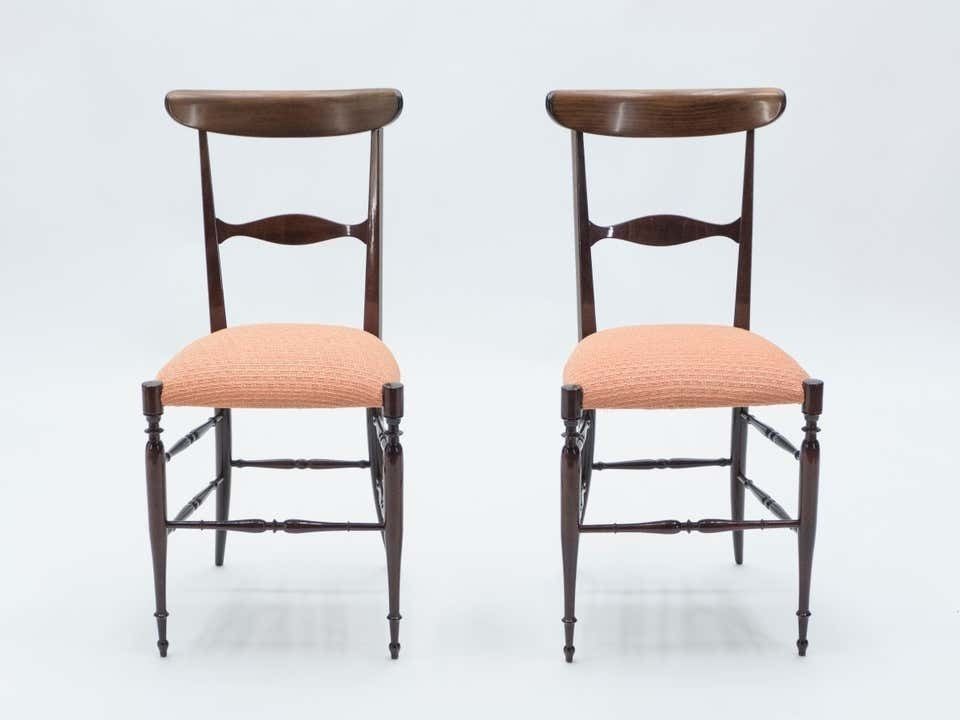 photo for sale Ensemble rare de six chaises Campanino Chiavari en noyer par Fratelli Levaggi, 1950