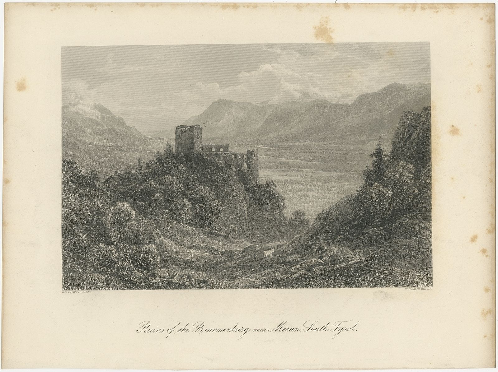 Antique Print Of The Ruins Of Brunnenburg By Heawood (C.1876)