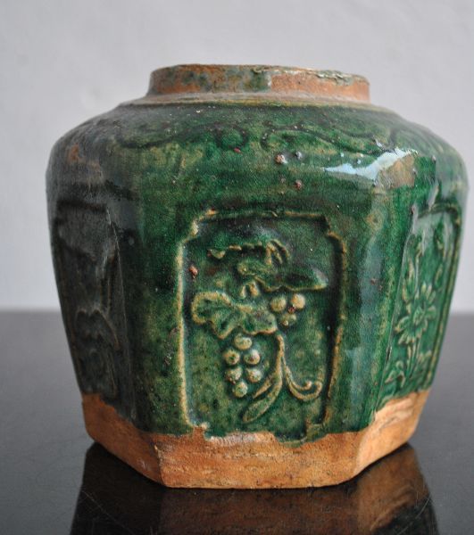 Old Ceramic Pots Glazed With Grapes photo furniture