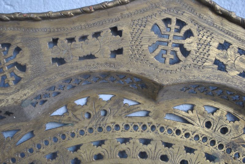 Furniture Ancient Asian Tea Table Openwork Copper Tray photo