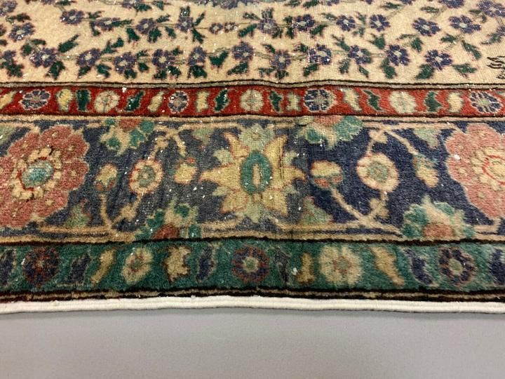 Distressed Turkish Rug 179x120 Cm Wool Shabby Chic Tribal Blue, Beige photo vinterior