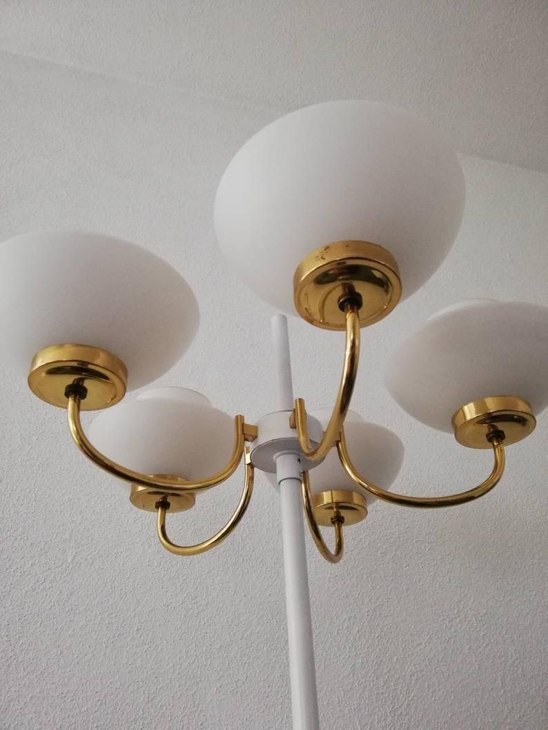 Extraordinary Italian 5 Arms Floor Lamp   Brass And Metal Body   Opal Glasses   Mid Century Modern   50s Home Lighting   3 Step Lighting photo 1268.52