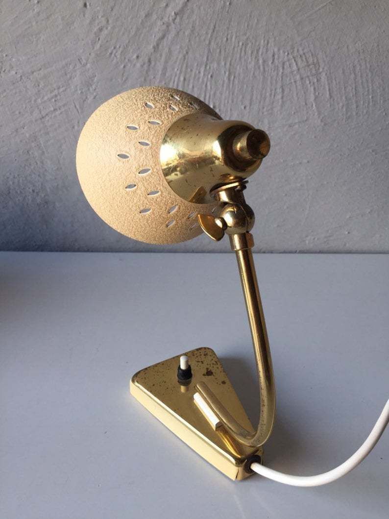 photo furniture Mid Century Modern Night Lamp   Beige Metallic Crinkle Paint   Brass Neck And Top   One Bedside Lamp   50s Germany