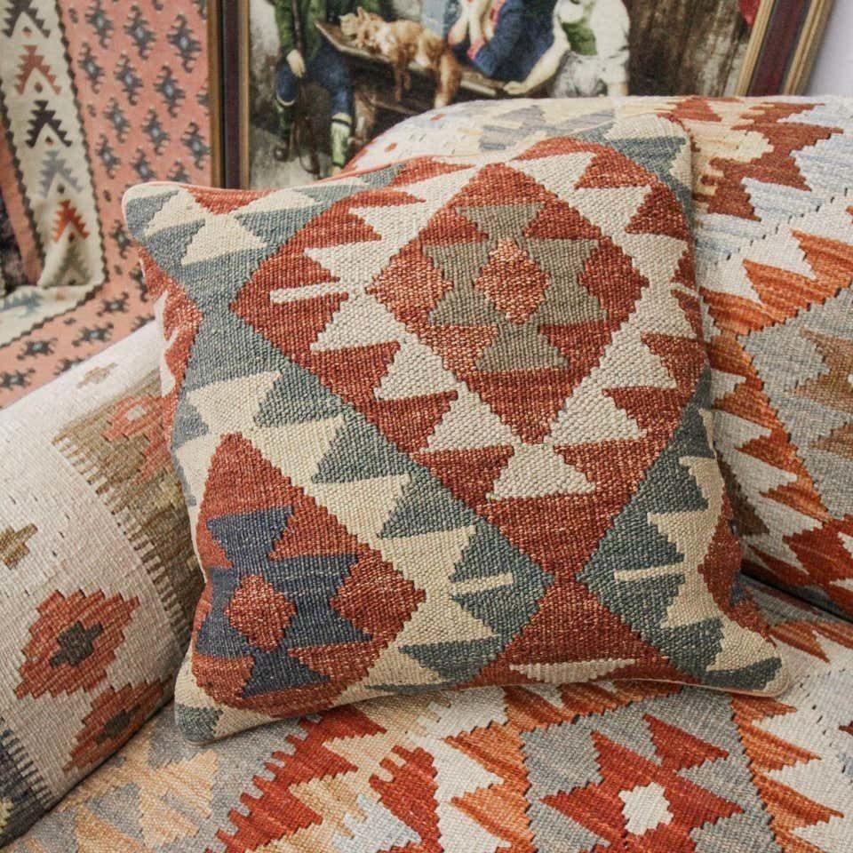 Decorative Pillow Cover, Bench Cushion Cover For Sale, Handmade Carpet Cushion Case Kilim Rug photo Textiles