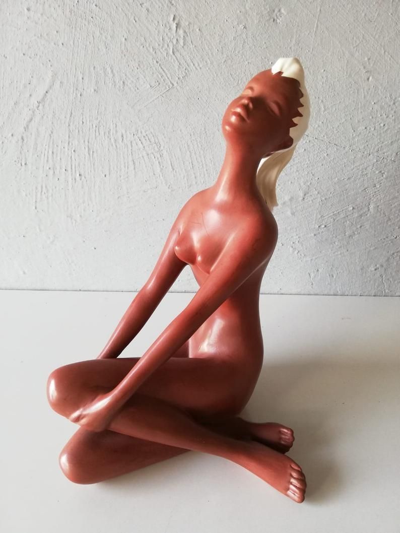 Condendorf Figurine No. 1083 Ceramic Naked African Woman Figurine   Brown Ceramic Sculpture   Signed   Made In Western Germany photo furniture