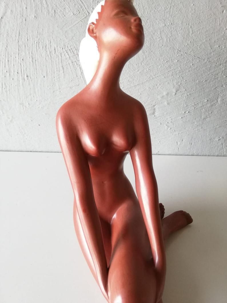 Condendorf Figurine No. 1083 Ceramic Naked African Woman Figurine   Brown Ceramic Sculpture   Signed   Made In Western Germany photo 214.52