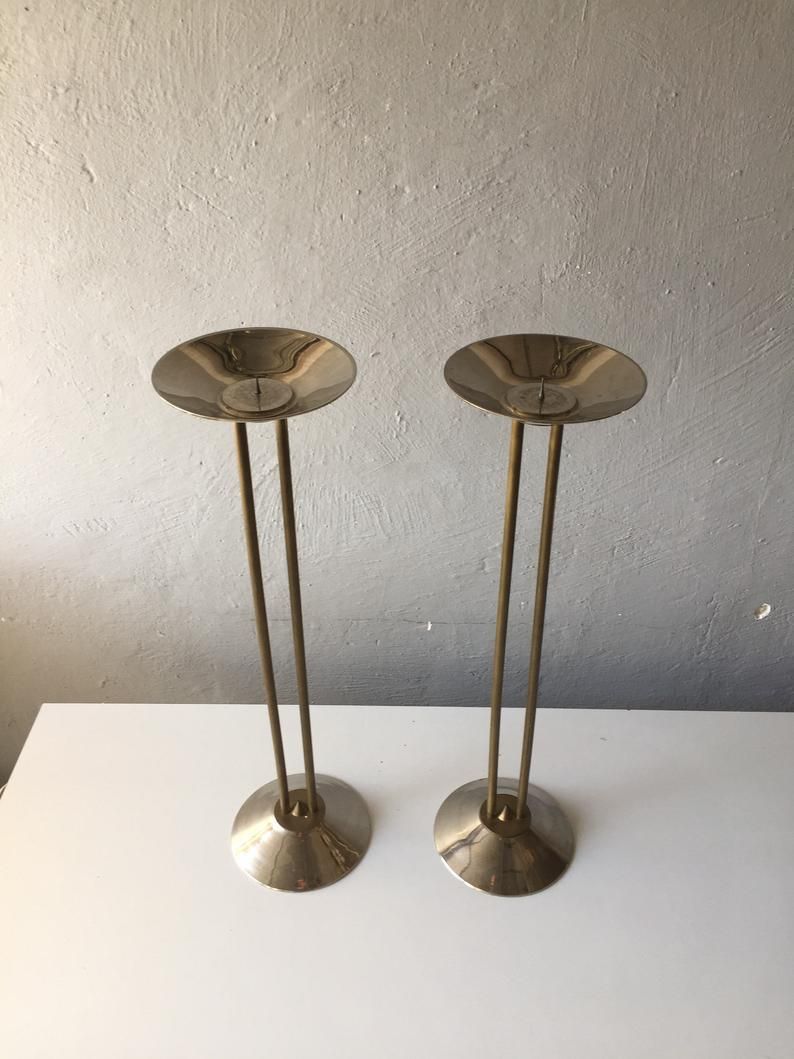 60s Metal And Brass Pair Of Floor/Large Candleholder