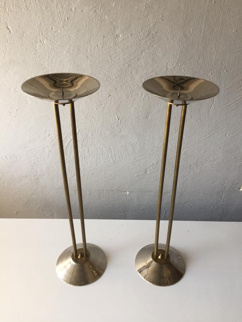 60s Metal And Brass Pair Of Floor/Large Candleholder photo furniture