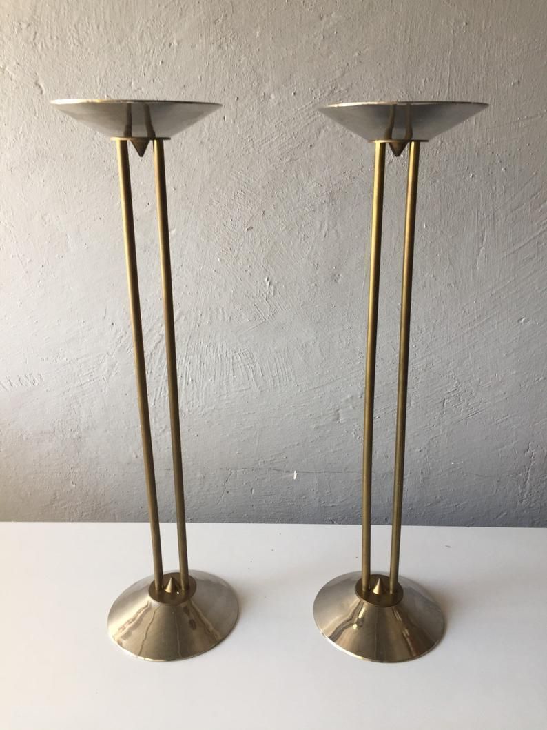 60s Metal And Brass Pair Of Floor/Large Candleholder photo for sale