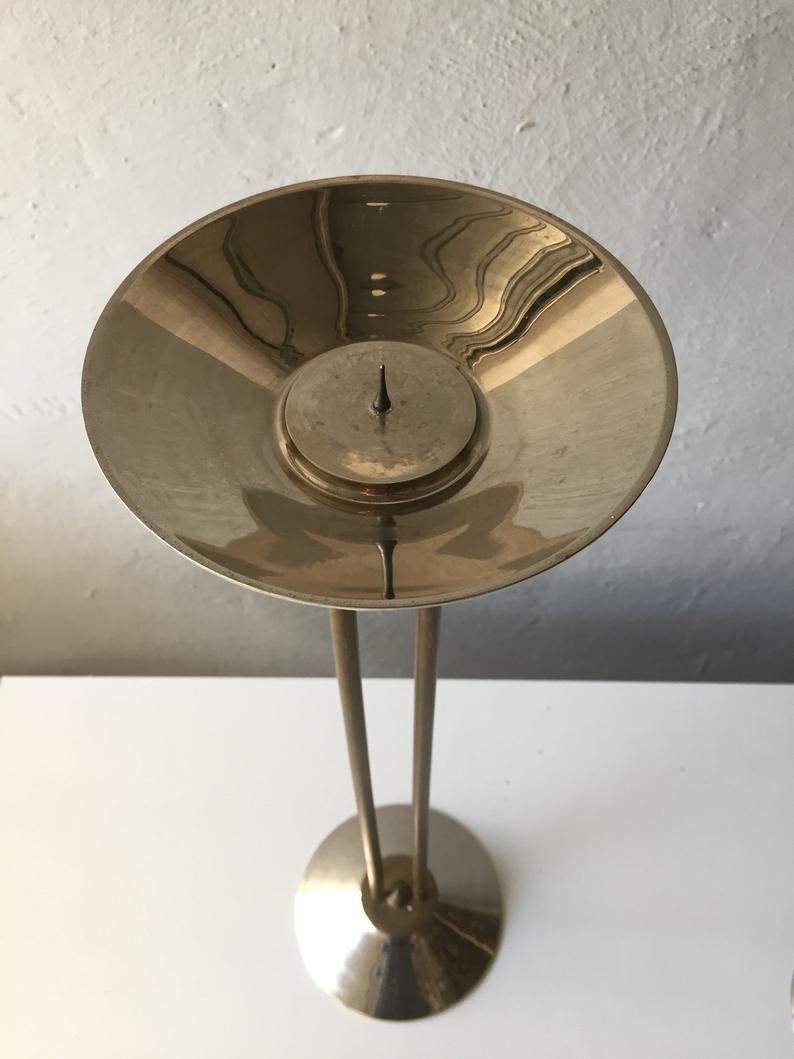 60s Metal And Brass Pair Of Floor/Large Candleholder photo 316.2