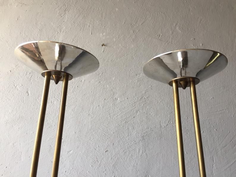 60s Metal And Brass Pair Of Floor/Large Candleholder photo vintage