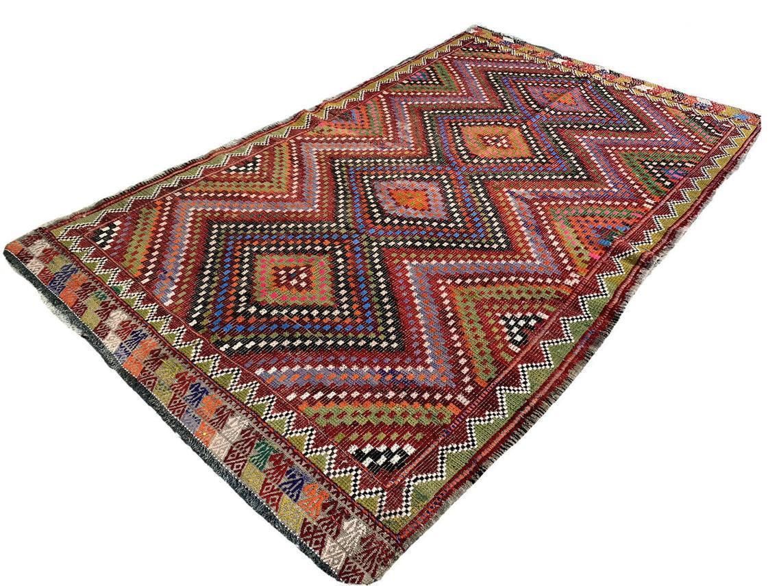 Traditional Vintage Turkish Kilim Rug 260x160 Cm photo vinterior