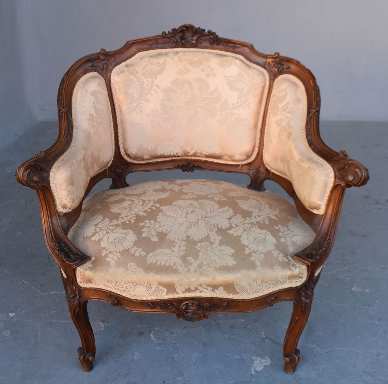 Pair Of Carved Walnut Basket Armchairs, Louis XV Style, Late 19th Century photo furniture