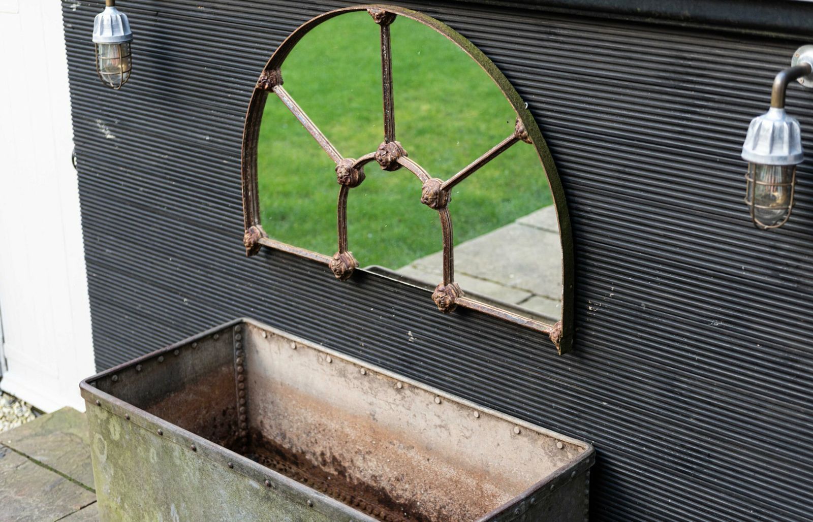 Arched Cast Iron Reclaimed Window Mirror photo furniture