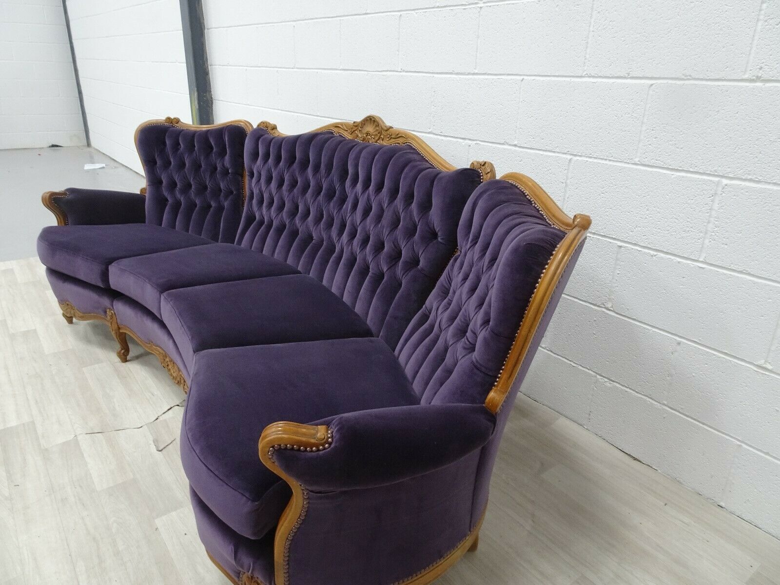 Beautiful Carved French Baroque Curved Sofa In Luxurious Lilac Velvet photo Furniture
