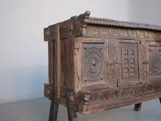 Carved Wooden Chest Of Old Elements photo vintage