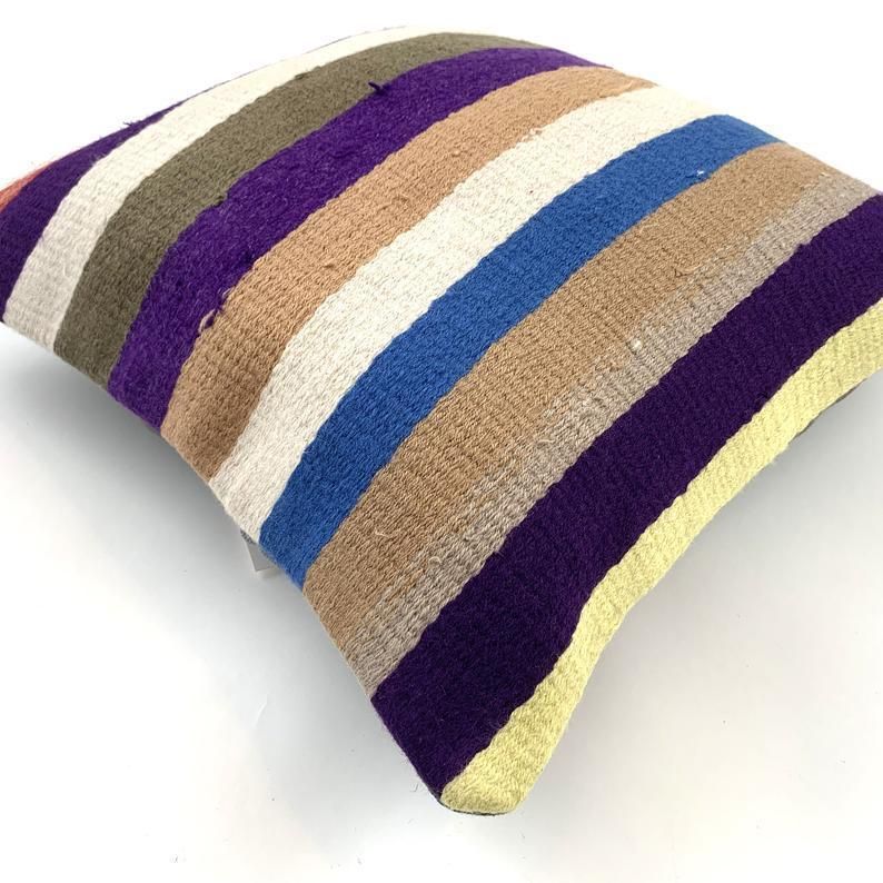 photo furniture Vintage Turkish Kilim Cushion Cover, 40x40 Cm