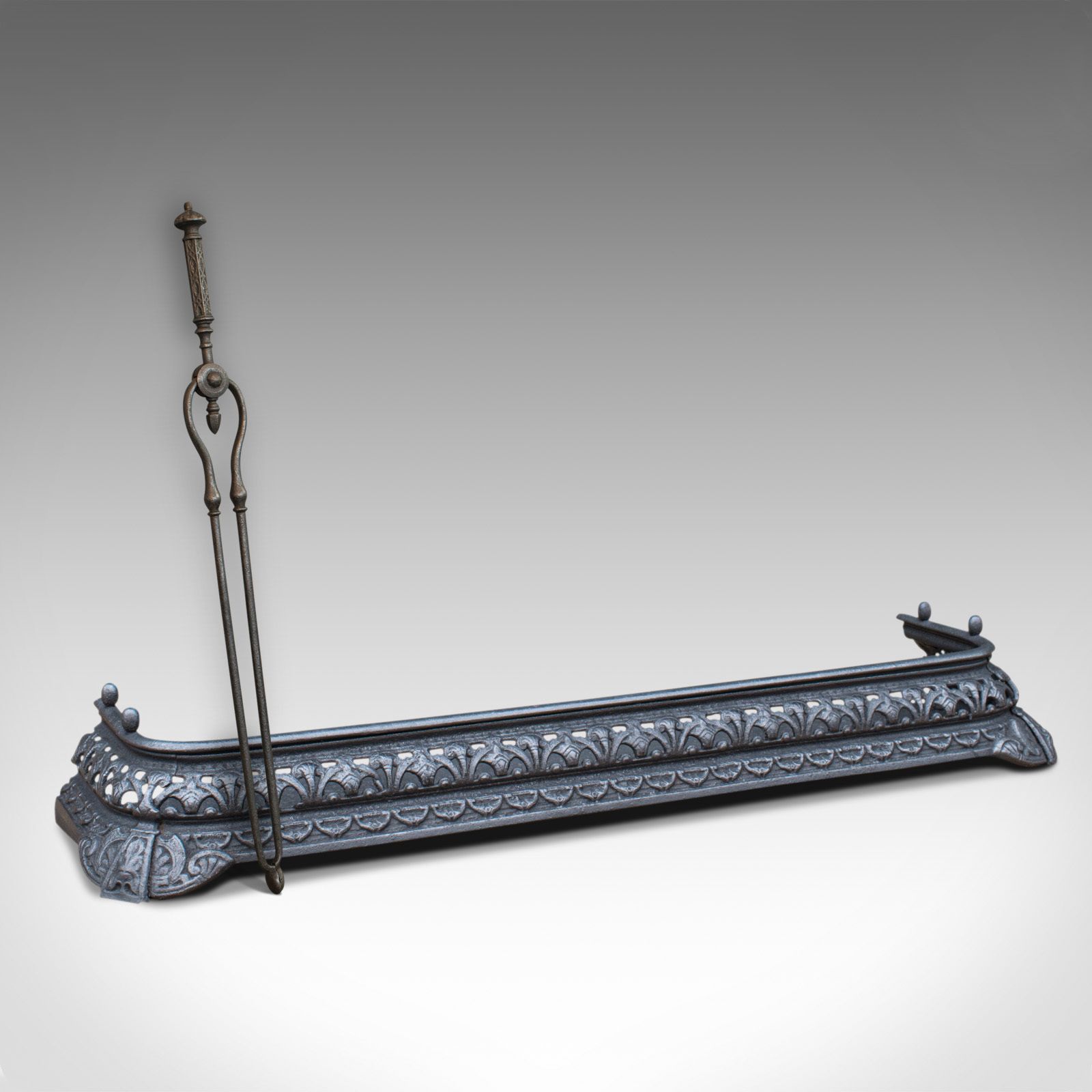 Antique Fire Kerb, Companion Tongs, English, Iron, Fireside Set, Victorian, 1850