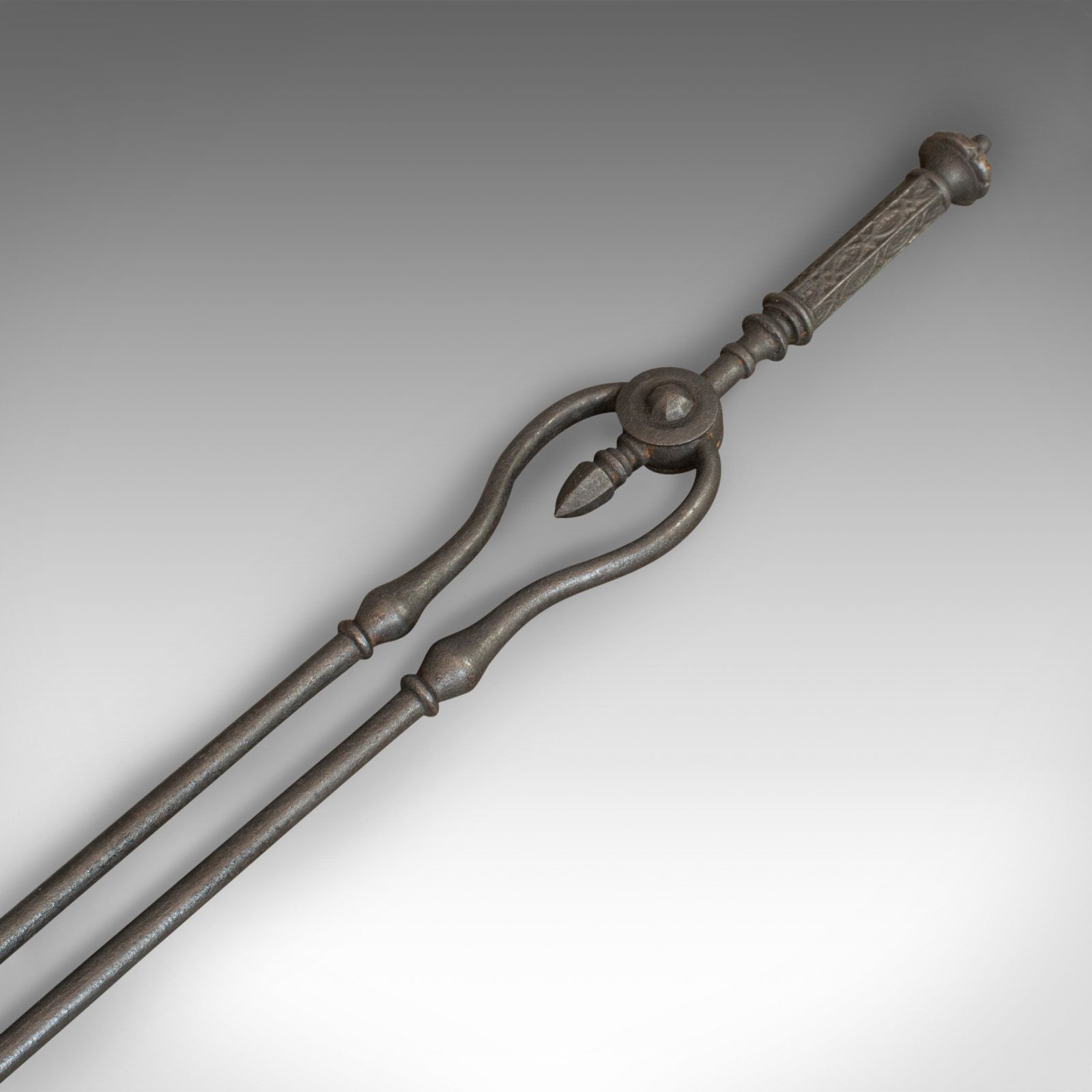 Antique Fire Kerb, Companion Tongs, English, Iron, Fireside Set, Victorian, 1850 photo 565.0