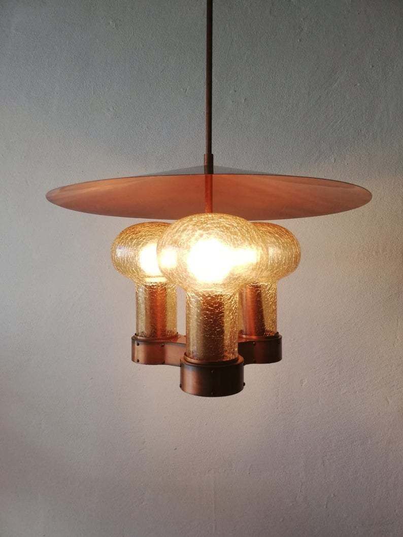 Stunning Copper & Hand Blowing Smoke Glass Tubes Industrial Style Chandelier