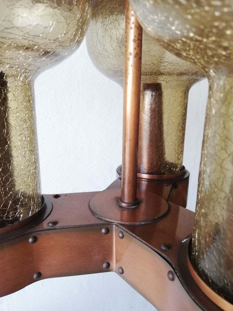 Stunning Copper & Hand Blowing Smoke Glass Tubes Industrial Style Chandelier photo buy