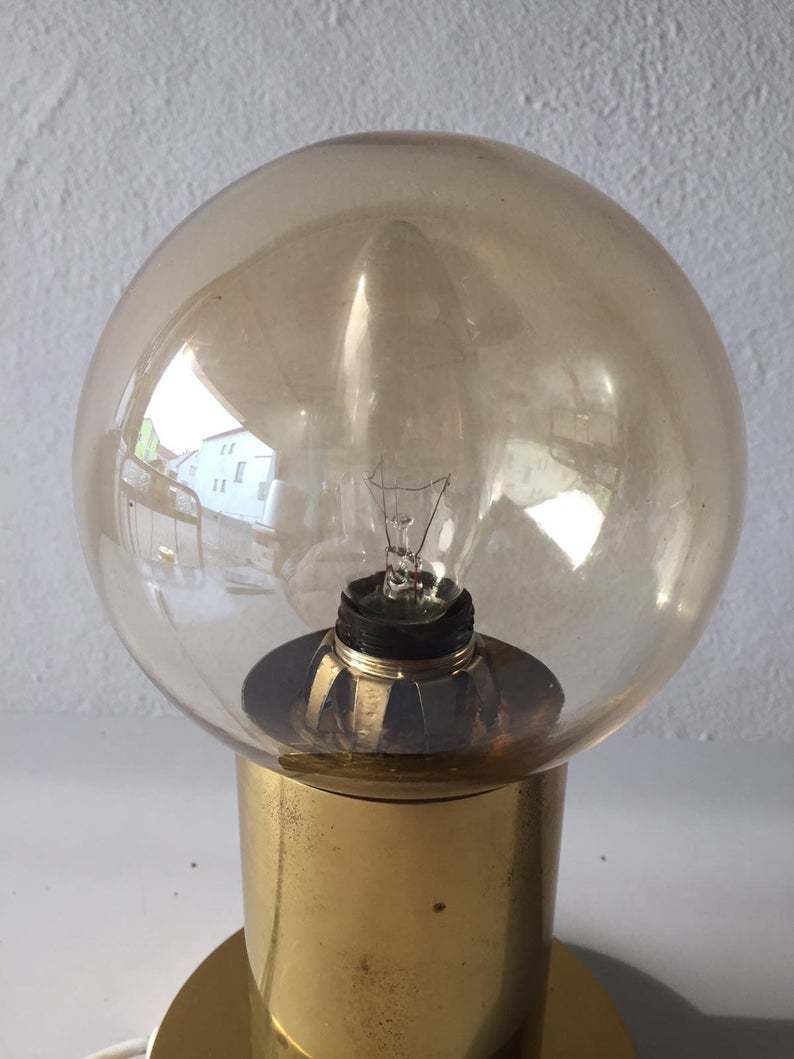 1970s Scandinavian Design Modern Rare Brass & Smoke Globe Glass Table Lamp By Hans Agne Jacobsson photo for sale