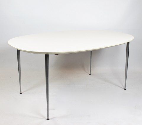 Dining Table With White Laminate And Steel Legs From 1960s