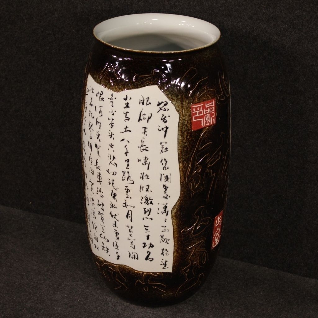 Chinese Painted Ceramic Vase With Warrior On Horseback photo furniture