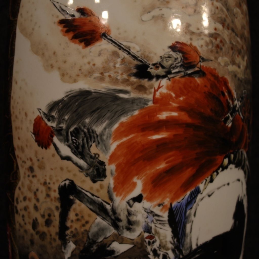 Chinese Painted Ceramic Vase With Warrior On Horseback photo Home Decor