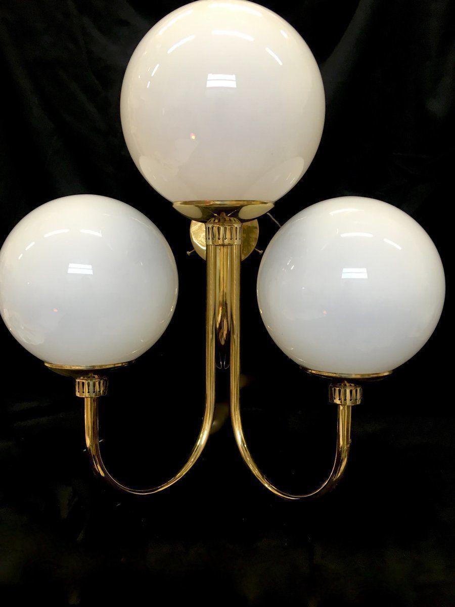 Italian Brass And Murano Glass Sconces, 1980s, Set Of 2 photo for sale