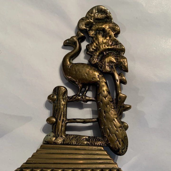 Pair Of Late Victorian Brass Mantle Ornaments In The Form Of Peacocks On A Fence photo 97.0