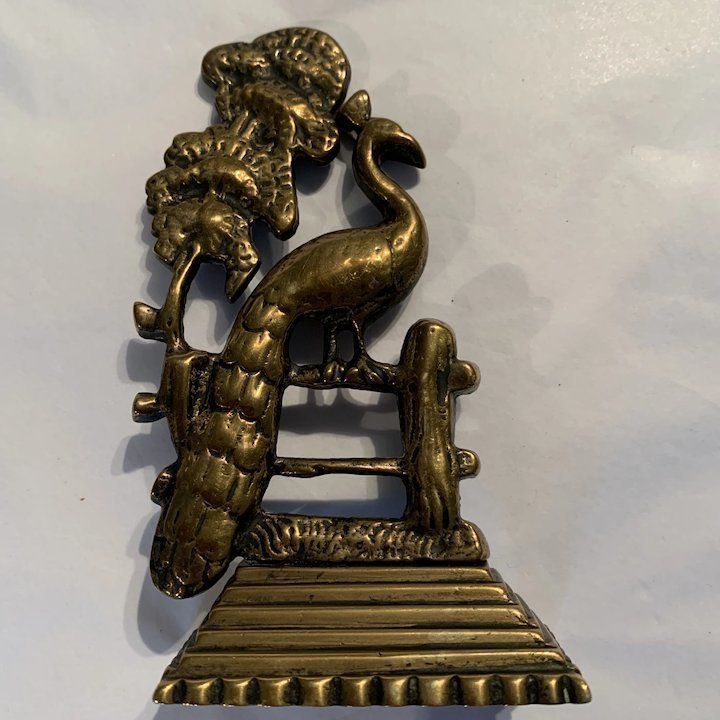 Pair Of Late Victorian Brass Mantle Ornaments In The Form Of Peacocks On A Fence photo buy