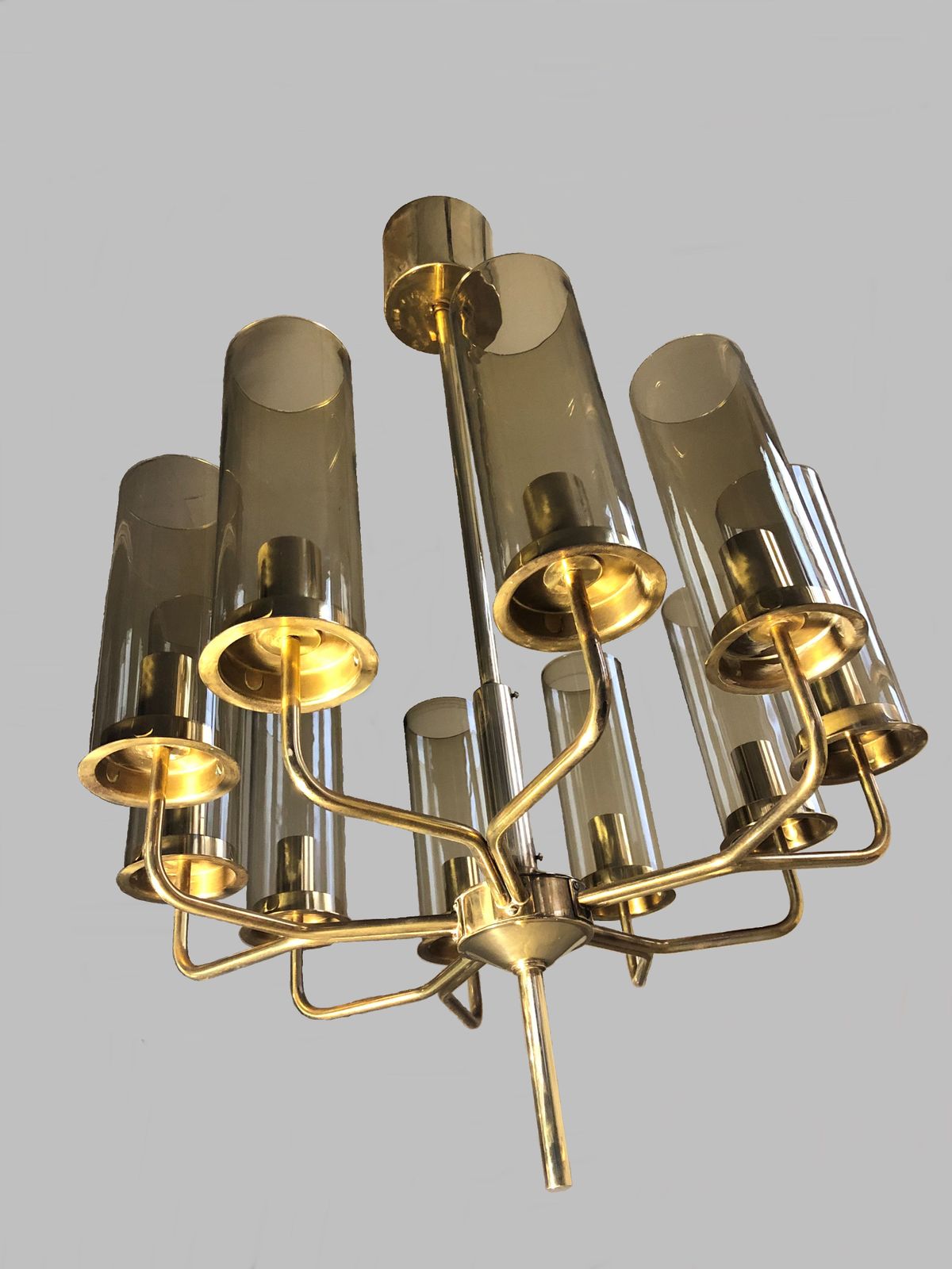 Set Of Two T10 Hans Agne Jakobsson Chandeliers In Brass By Ab Markaryd photo for sale