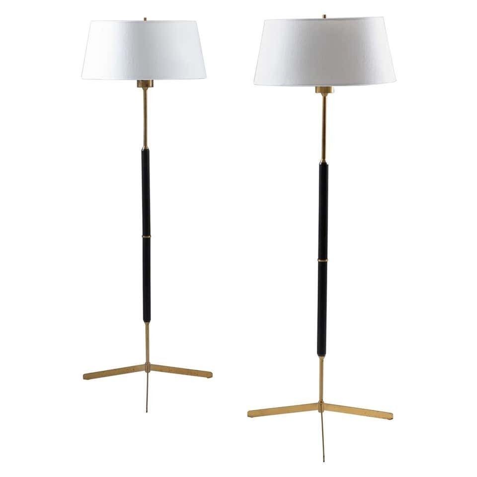 Scandinavian Midcentury Floor Lamps In Brass And Wood By Bergboms, Sweden