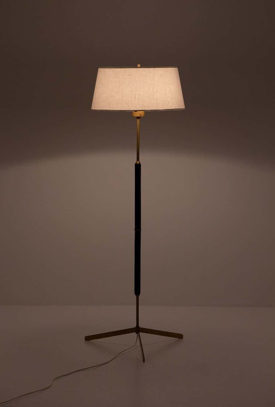 Scandinavian Midcentury Floor Lamps In Brass And Wood By Bergboms, Sweden photo for sale