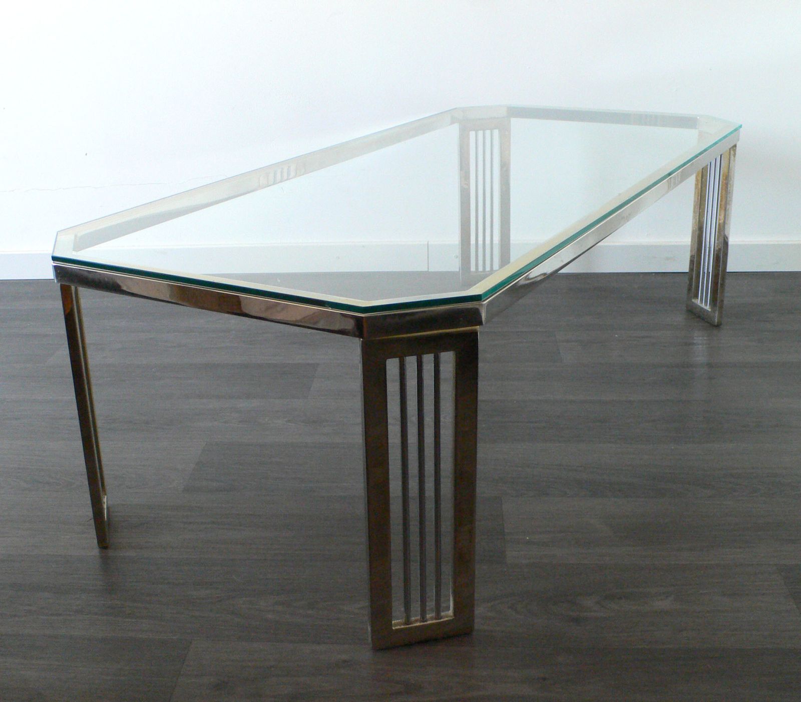 photo for sale Mid Century Design Hollywood Regency Salontafel Van Messing En Glas, Jaren 1980