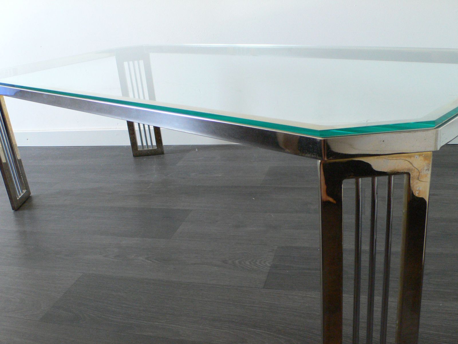 471.2 Mid Century Design Hollywood Regency Salontafel Van Messing En Glas, Jaren 1980 photo
