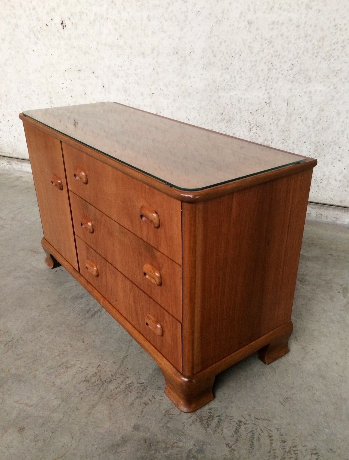 Midcentury Modern Design Maple Sideboard W Glass Top 1950s photo Furniture