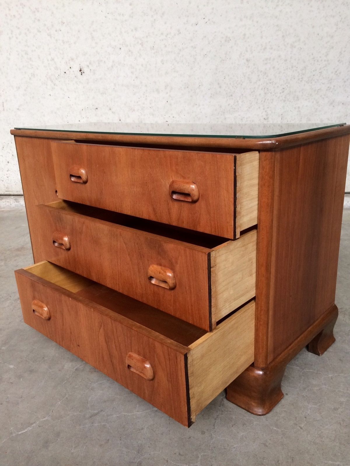 Furniture Midcentury Modern Design Maple Sideboard W Glass Top 1950s photo