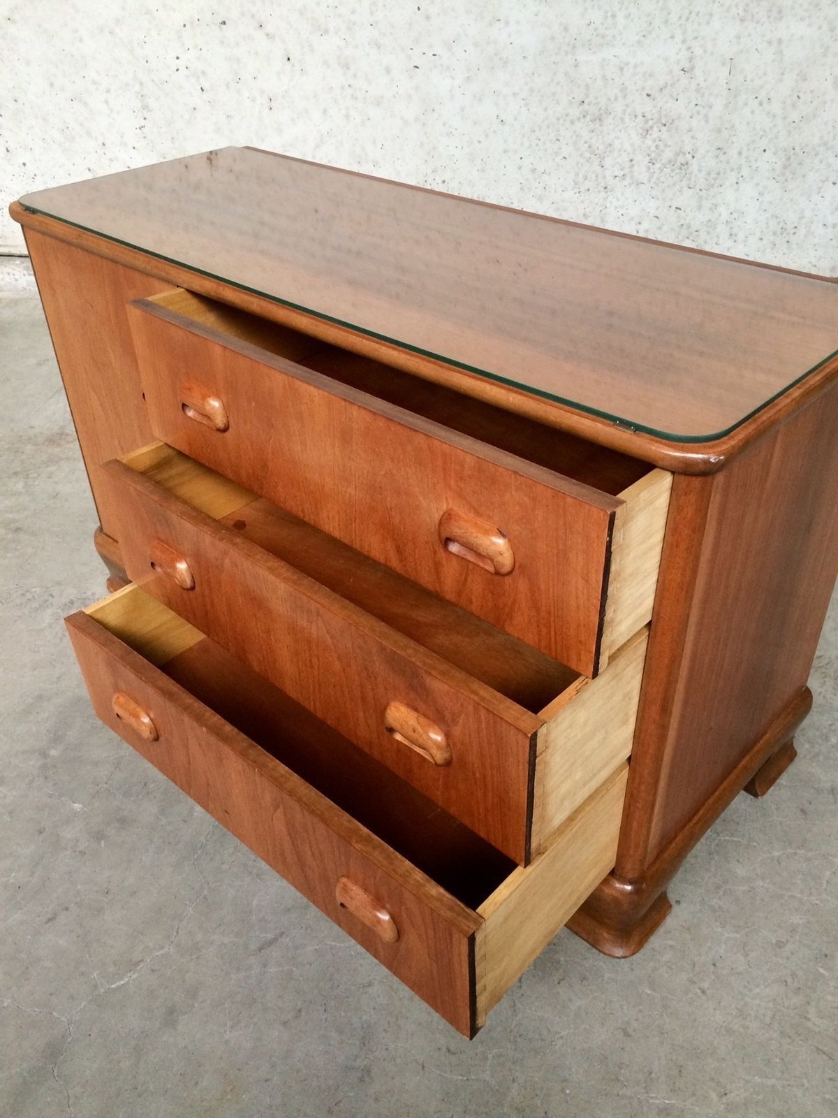 483.6 Midcentury Modern Design Maple Sideboard W Glass Top 1950s photo